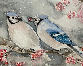 Eastern Bluejays original watercolor