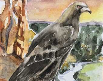 Golden Eagle Original Watercolor at Smith Rock State Park Oregon