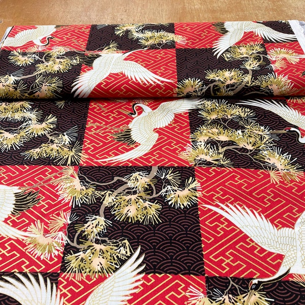 Cotton Yuzen Shikaku in red 100% cotton