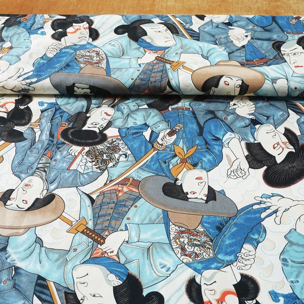 Alexander Henry Fabrics Denim Samurai from 'Nicoles prints' range 100% cotton sheeting De Leon Design 8872a