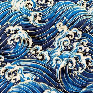 Crashing Waves in blue" 100% cotton