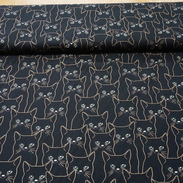 Hoffman California International Fabrics Full Moon Cat print on 100% cotton sheeting col.Black Gold