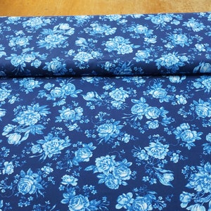 Benartex Blue Eden by Maria Kalinowski mini roses in blue 100% cotton