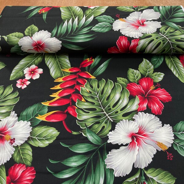 Trendtex de Honolulu Hawaiian classique en noir avec Hibiscus et feuilles de palmier