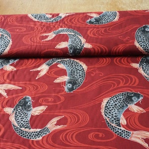 Cosmo Textile Company koi in carmine  100% cotton Japanese made fabric
