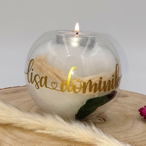 Personalized Tea Light Holder Windlight with Two Names & Heart / Tea Light with Name / Gift