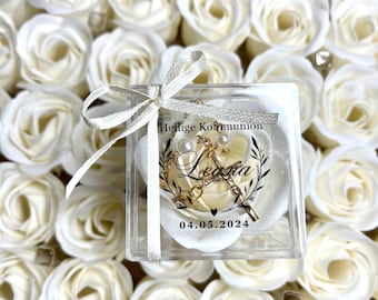 Favors for baptism, communion, confirmation, confirmation, prima comunione - acrylic box with fragrant roses and rosary
