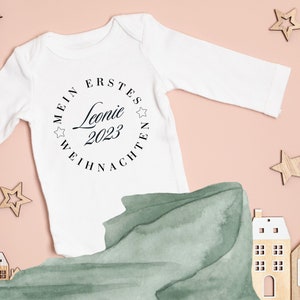 My First Christmas Baby Body. Christmas Outfit Baby Romper Personalized with Name. Baby Playsuit Longsleeve