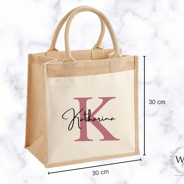 Personalized Midi Jute Bag with Large Initial & Name, Jute Bag / Jute Shopper / Shopper / Shopping Bag Bag
