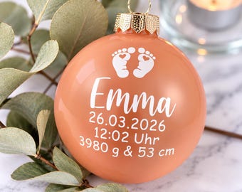 Adorno navideño personalizado con datos de nacimiento y huellas de bebé: adorno para el árbol de Navidad con nombre, regalo de nacimiento y primera Navidad.