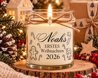Mi primera Navidad 2026 – Vela aromática personalizada con nombre | Regalo de Navidad para bebé | Regalo de nacimiento para padres y abuelos