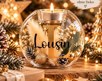 Portavelas personalizado con nombre | Regalo de Navidad | Portavelas de cristal para velas pequeñas | Regalo para mamá y novia
