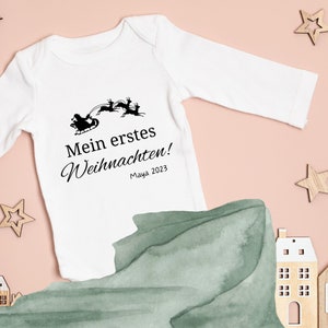 My First Christmas Baby Body. Christmas Outfit Baby Romper Personalized with Name. Baby Playsuit Longsleeve