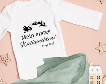 Mein Erstes Weihnachten Baby Body. Weihnachtsoutfit Baby Strampler Personalisiert mit Name. Baby Playsuit Longsleeve