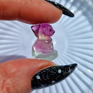 Mini Fluorite Cat Carving, Crystal Cat Carvings, Mini Crystal Animals, Sleeping Kitten Fluorite Crystal, Rainbow Pets