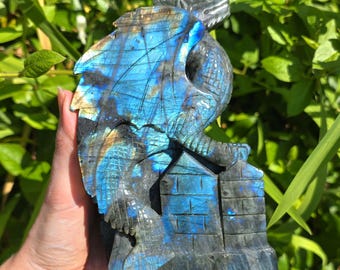 Labradorite Dragon Carving | High Blue Flash Crystal Dragon | Hand-Carved Gemstone Figurine | Protective Crystal Decor | Fantasy Gift