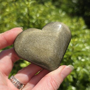 Gold Sheen Obsidian Heart Carving, Obsidian Valentines Gift, Golden Sheen Obsidian Puffy Heart, Protection Crystal