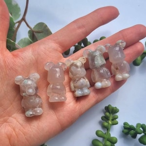 Flower Agate Mini Bear Cherry Blossom Crystal Healing Mini Teddy Bear sakura Agate Mini Animal Carvings