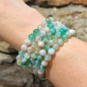 Green Flower Agate Bracelet | Emotional Healing Crystal Jewelry | Calming Heart Chakra Gemstone | Gift for Her | Boho Spiritual Bracelet