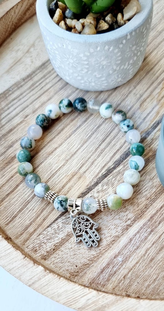 Natural Tree Agate Braceletsmooth Round Dendrite Agate - Etsy