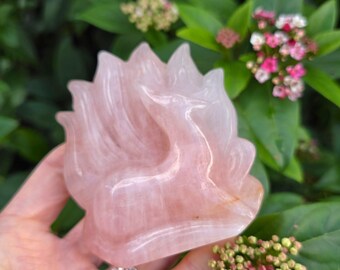 Pink rose quartz Nine Tailed Fox, Crystal carving, Rose Quartz crystal healing stone, Animal Carving crystals, Peace Prosperity Lucky