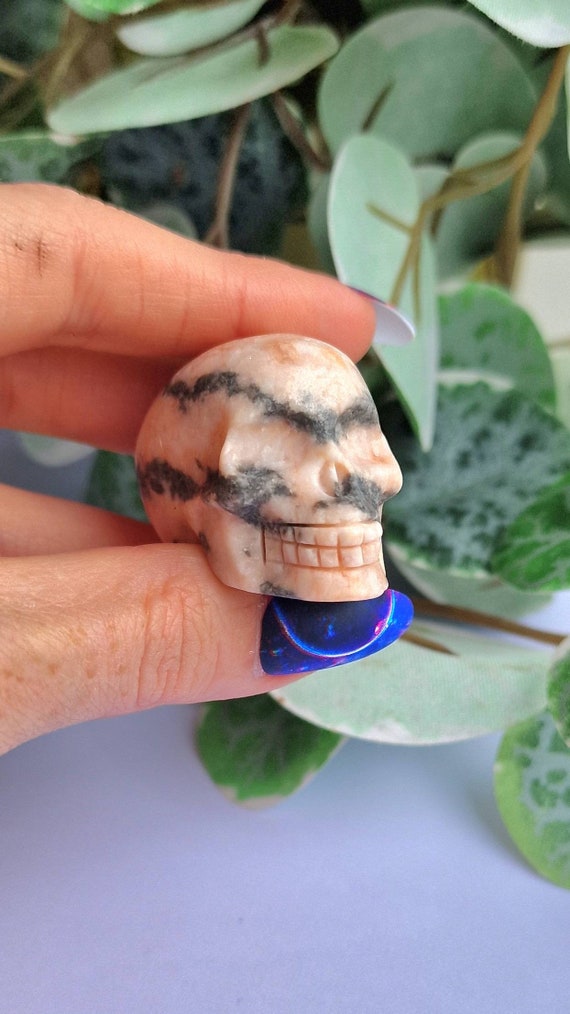 Pink Zebra Jasper Skull, crystal carving Skull, crystal healing, Anti Anxiety Crystals, Spooky Crystal Halloween