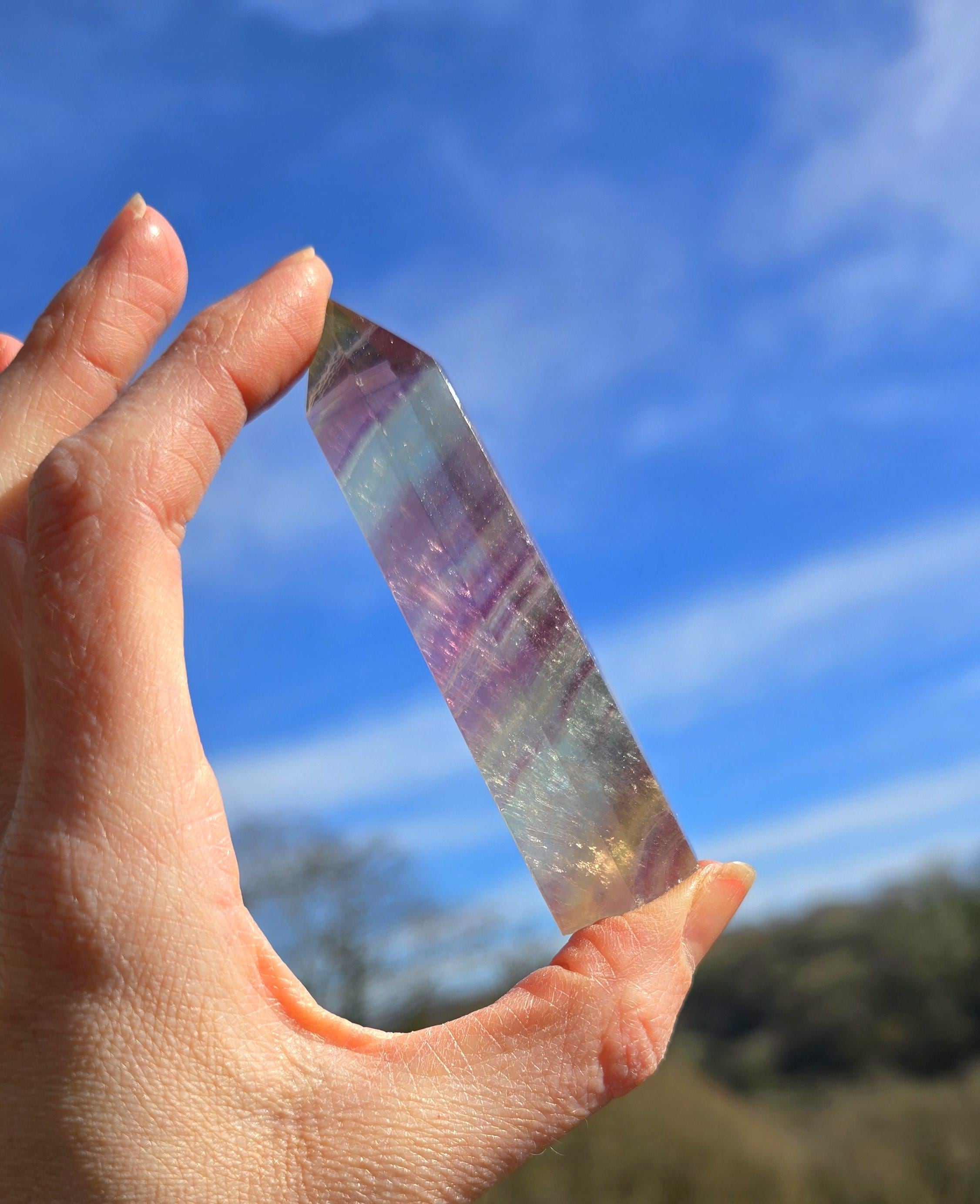Rainbow Candy Fluorite tower, Purple Fluorite Crystal point, Crystal Home Decor, Positivity Crystal Healing Stone, Flashy Rainbow Crystal