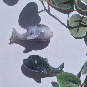 Moss Agate Dolphin Carvings, Moss Agate Crystal Animal, Carvings Mini Crystal Dolphin, Ocean Crystals