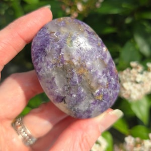 Large Purple Lepidolite Crystal Palm Stone,  Lepidolite Worry Stone, pagan Crystals, Calming Home Decor, Relaxation and Calming Gifts