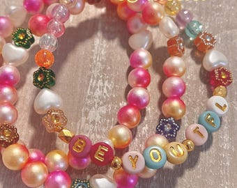 Be•You•TFL Bracelet • Pearl Flower Beaded Affirmation Jewelry (Customizable)