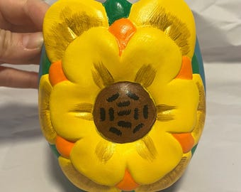 Hand Painted Sunflower Ceramic Pot – Desk Organizer, Planter, Garden Decoration