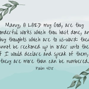 Many Wonderful Works Psalm 40:5 KJV Verse Instant Download PNG Printable Wall Art