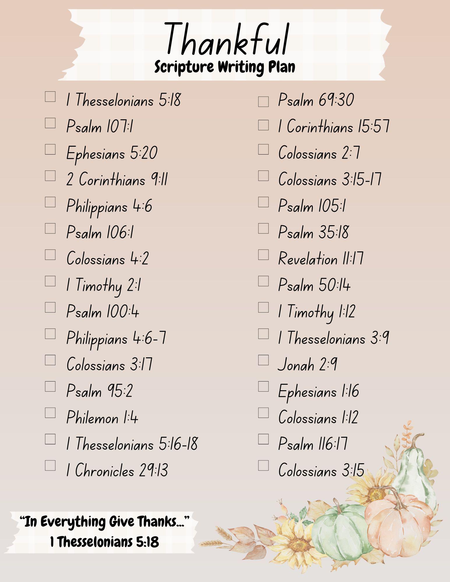 Thankful Scripture Writing Plan Instant Download JPG Printable Wall Art ...