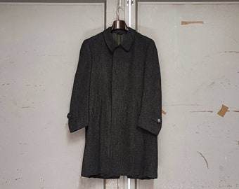 Vintage Antony prachtige elegante donkergrijze wollen jas, wollen hoogwaardige trenchcoat met riem maat L, unisex elegante wollen jas