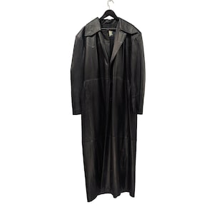 Region 25 California black leather trench coat - &#39;Hard leather stuff&#39; Leather trench coat, Vintage black leather trenchcoat size L