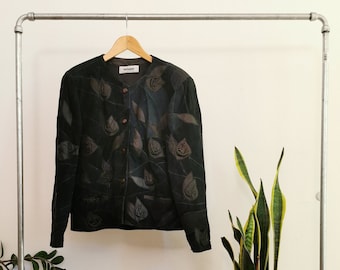 Tagore flower patchwork leather blazer ladies Size S-M/ elegant leather blazer with flowers and large buttons/ cropped leather jacket