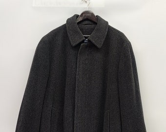 Vintage Burberry long coat, Single breasted dark gray wool & cashmere long coat with buttons closure and side pockets, size L