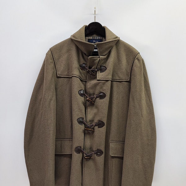Vintage Woolrich duffle coat - Classic grayish brown wool single breasted winter duffle coat made in USA, Elegant unisex duffle coat size 44