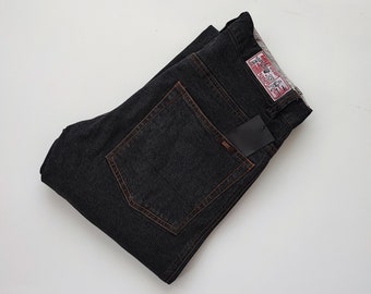 RIFLE vintage black stretch jeans - 90s Mid waist slim square cut trousers with zip and 4 pockets - RIFLE black jeans size 30