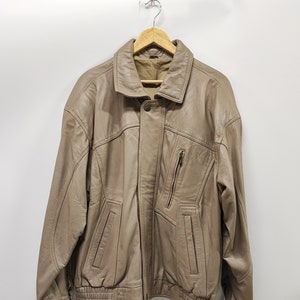 Vintage bomber leather jacket size 50/L - Beige echtes leder bomber jacket