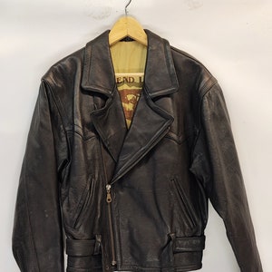 veste en cuir noir perfecto vintage US marine, veste en cuir biker zip, veste en cuir noir pilote taille S-M, veste en cuir légendaire mediu