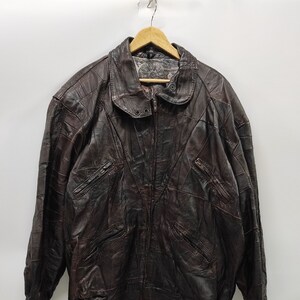 Vintage patchwork leather jacket size XL, made in Austria - Dark brown Parconti Handles Echtes Leder jacket