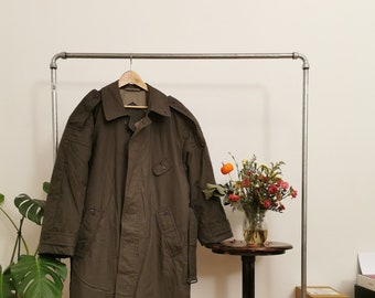 Vintage Loreno XL grijze katoen en polyester trenchcoat, klassieke trenchcoat met een riem, unisex winterjas, oversized schouw