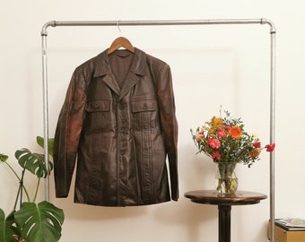 FREY Vintage brown leather coat Medium , vintage leather brown blazer, brown leather jacket M size classic shape faded colours