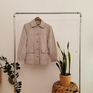 ARMI made in Italy vintage Grey Collared Suede Leather Jacket / Coat, Minimalist vintage Coat/ Jacket from 80s Medium size toned gray