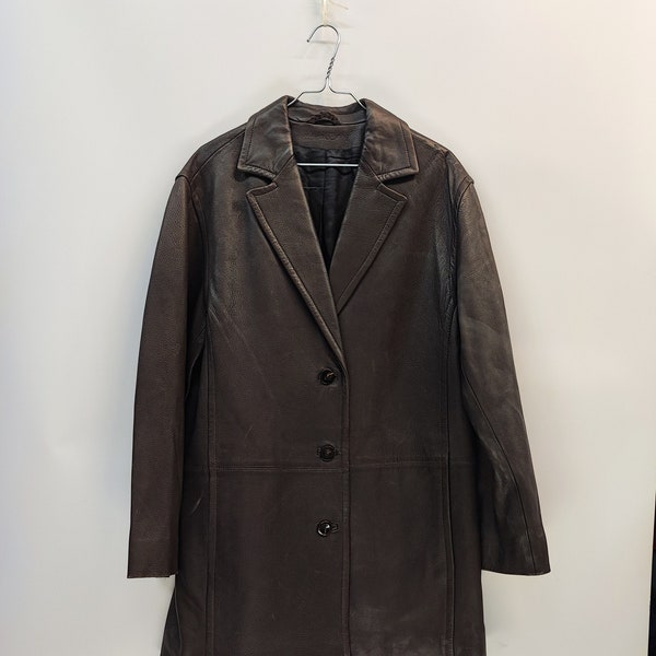 Marccain Vintage Leather coat size L 50, Super soft lamb leather coat, Blazer leather coat, 3 buttons leather coat, brown nappa leather coat