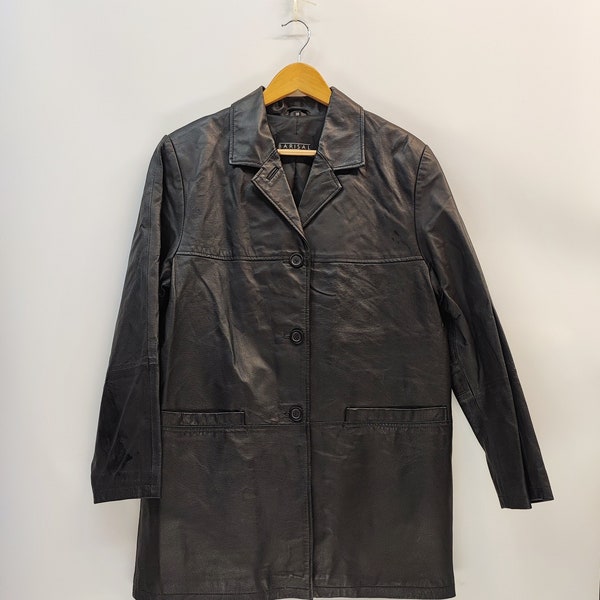 Vintage Barisal Leather coat Medium, Super soft leather coat, Blazer leather coat, 4 buttons leather coat, black leather coat medium size