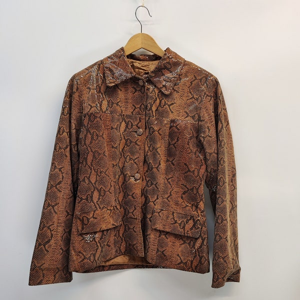 Vintage 'Pitti' Classic bronze animal print  leather coat, 90s blazer buttons closure leather coat size S, snake details leather blazer