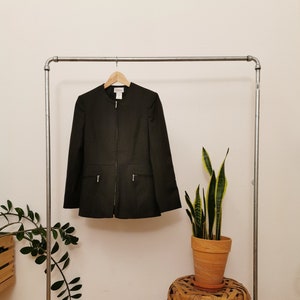 Caroll Paris wool blazer, vintage zip up blazer, womens jacket, gray wool and polyester jacket, vintage top, elegant, fitted blazer
