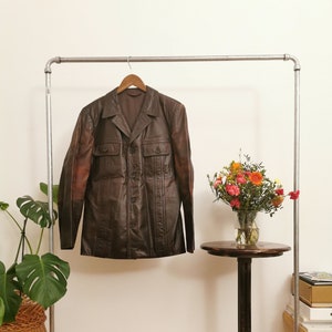 FREY Vintage brown leather coat Medium , vintage leather brown blazer, brown leather jacket M size classic shape faded colours